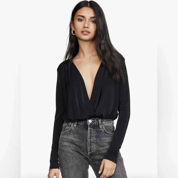 Free People Women's Turnt Thong Bodysuit black deep v cut - Picture 1 of 8